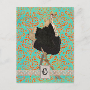 Cartão Postal Cartão-postal do Monograma de Ostrich ornamentado
