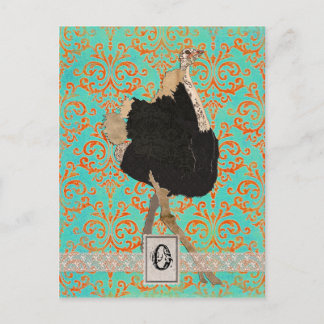 Cartão Postal Cartão-postal do Monograma de Ostrich ornamentado