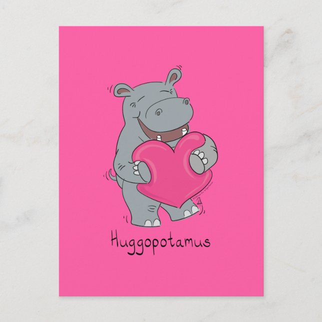 Cartão Postal Cartão-postal do Namorados Hippo Hugs, rosa (Frente)