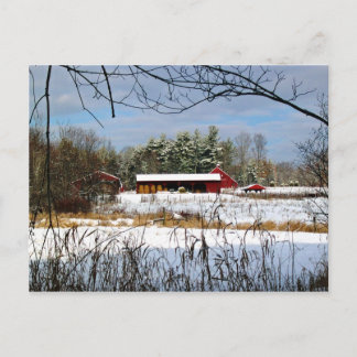 Cartão Postal Cartão-postal do Red Barn em Inverno, Paisagem Cên