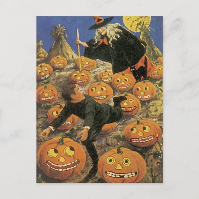 Cartão Postal Cartão-postal do Velho Halloween, Retro Witchery (Frente)