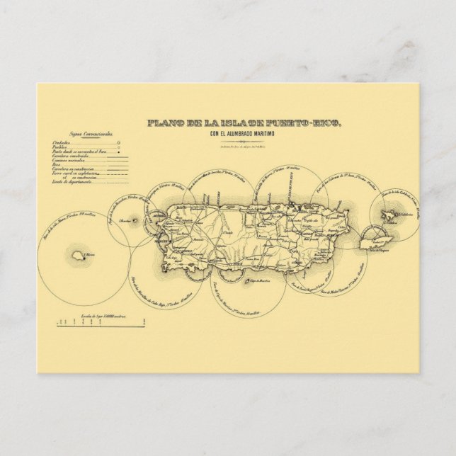 Cartão Postal Cartão-postal do velho mapa dos faróis de Porto Ri (Frente)