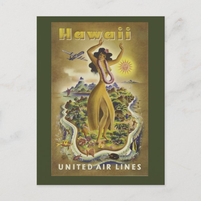 Cartão Postal Cartão-postal do Viagem Havaiano Vintage (Frente)