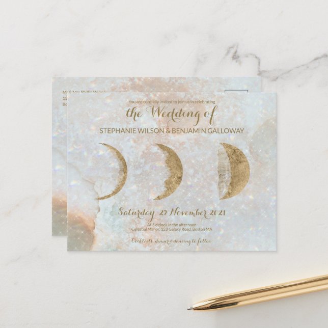 Cartão Postal Cartão-postal Dourado Azul Azul Azul-Lua Zodiac (Frente/Verso In Situ)