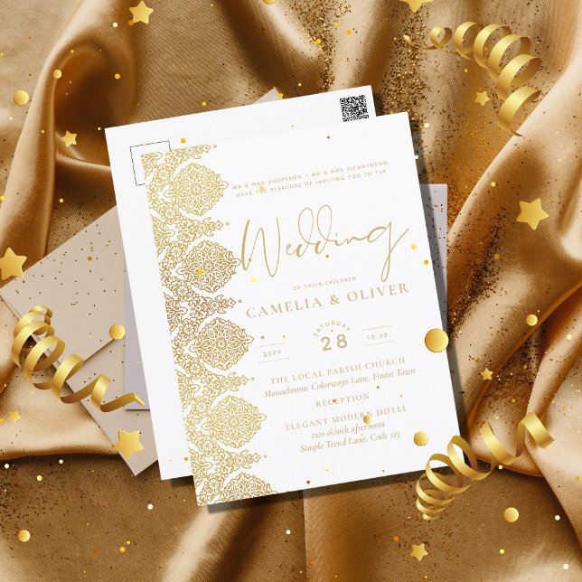 Cartão Postal Cartão-postal Dourado de Casamento Elegante de Lac (Criador carregado)