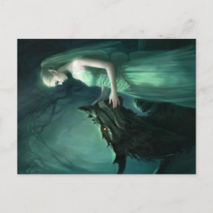 Cartão Postal Cartão-postal Elf Verde e Dragão Fantasy Art