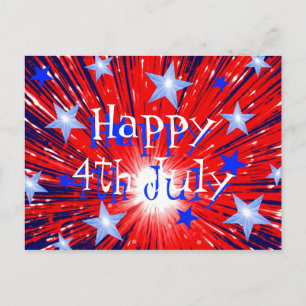 Cartão Postal Cartão-postal "Feliz 4 de julho", vermelho, azul v