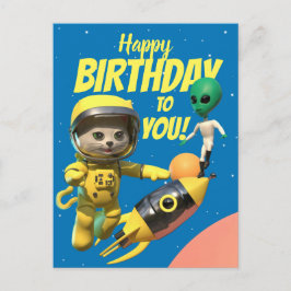 Cartão Postal Cartão-postal Feliz Astronauta de Aniversário e Di
