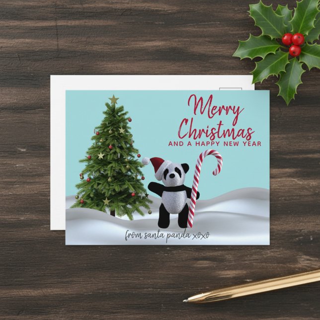 Cartão Postal Cartão-postal Feliz de Natal Panda (Send Santa Panda Christmas Postcard to your family and friends this holiday season)