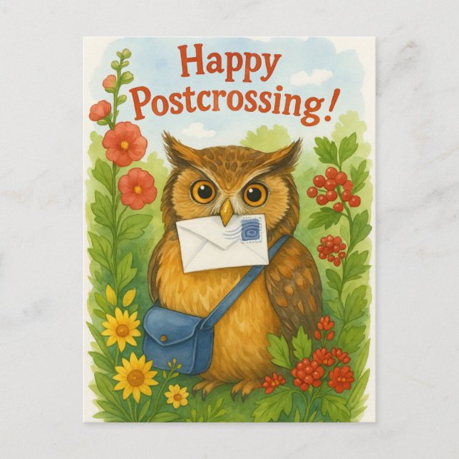 Cartão Postal Cartão-postal Feliz de posto Owl Mail Bird (Frente)