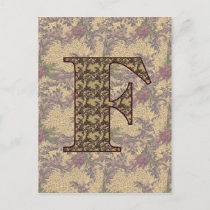 Cartão Postal Cartão-postal Floral Elegante F Inicial Monograma