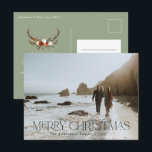 Cartão Postal Cartão-postal floral fotobotânico de Natal 1<br><div class="desc">Feliz Natal,  moderno e elegante coloração aquosa seca botânica,  escória floral verde,  terracota e preto,  feriado 1 foto Cartão postal de Natal.</div>