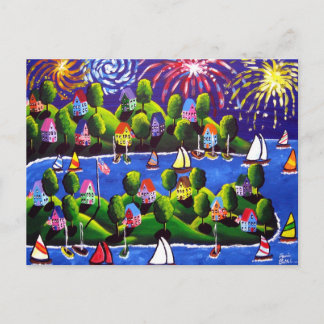 Cartão Postal Cartão-postal Folk de Arte do Fireworks em 4 de ju