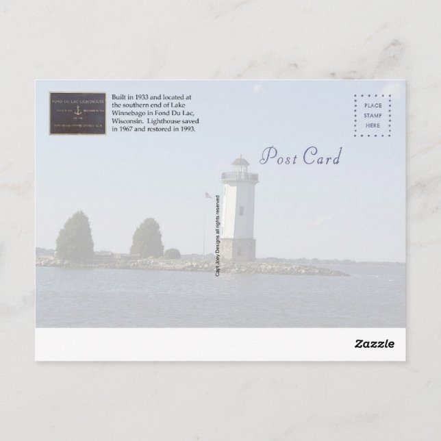 Cartão Postal Cartão-postal Fond Du Lac Lighthouse (Verso)