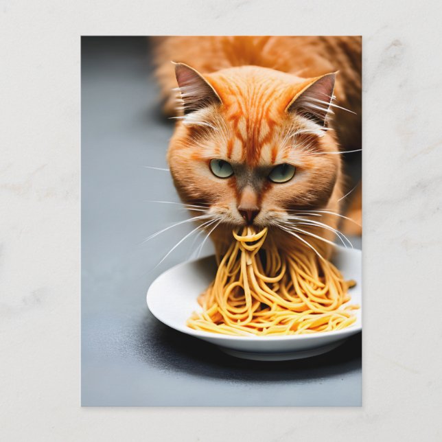 Cartão Postal Cartão-postal Ginger Cat Eating Spagetti (Frente)