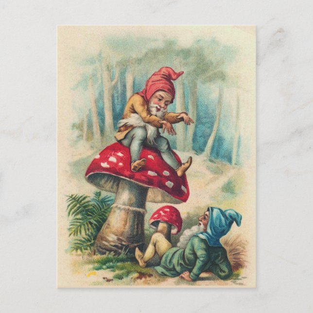 Cartão Postal Cartão-postal "Gnomos Brincando num Toadstool" (Frente)