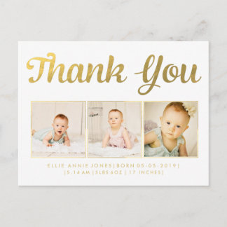 Cartão Postal Cartão-postal Gold Foil Baby Obrigado Fotografia