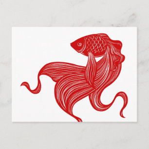 Cartão Postal Cartão-postal Goldfish cortado por tesoura origina