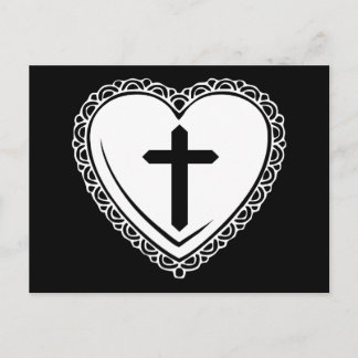 Cartão Postal Cartão-postal Gothic Heart & Cross (preto e branco