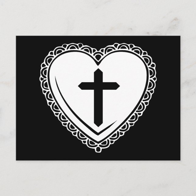 Cartão Postal Cartão-postal Gothic Heart & Cross (preto e branco (Frente)