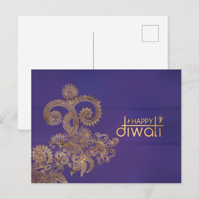 Cartão Postal Cartão-postal Happy Diwali para ouro (Frente/Verso)