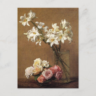 Cartão Postal Cartão-postal Henri Fantin-Latour e Rosas Lily