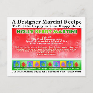 Cartão Postal Cartão-postal Holly Berry Christmas Martini