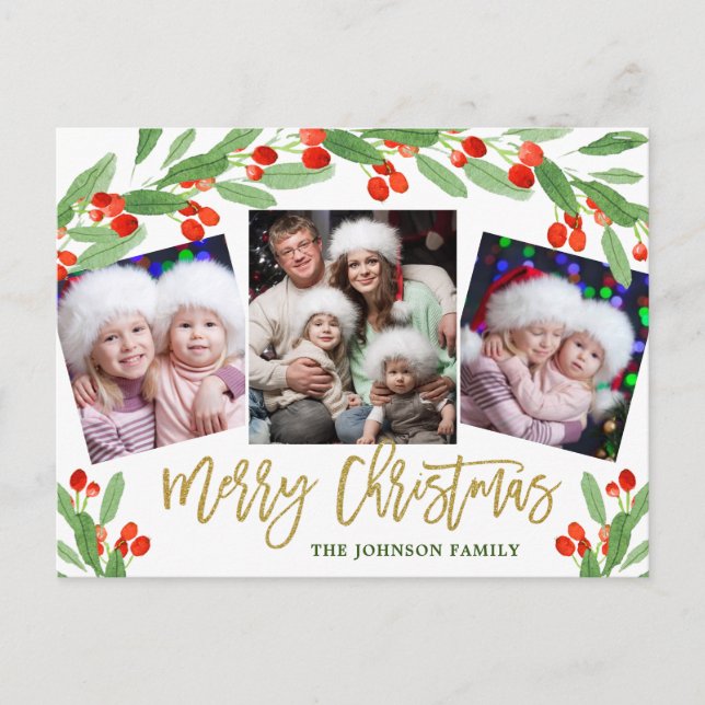 Cartão Postal Cartão-postal Holly Christmas Holiday 4 PHOTO (Frente)