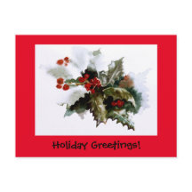 Cartão-postal Holly coberto pela neve
