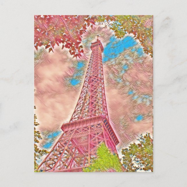Cartão Postal Cartão-postal Impressionista Eiffel em Paris Rosa (Frente)