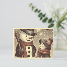 Cartão-postal Joyful Snowman e Child