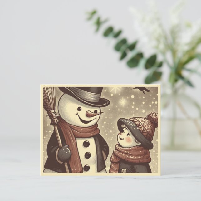 Cartão Postal Cartão-postal Joyful Snowman e Child (Em pé/Frente)