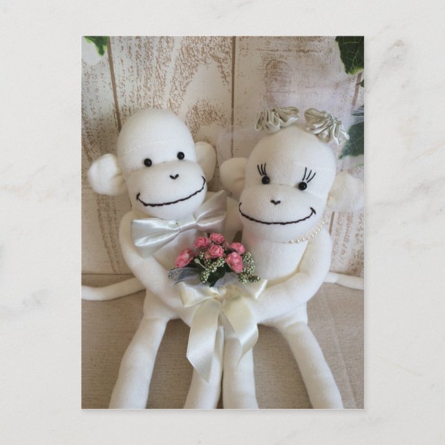 Cartão Postal Cartão-postal K&K Sock Monkey Wedding (Pink) (Frente)