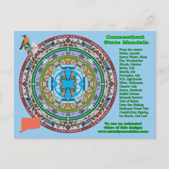 Cartão Postal Cartão-postal Mandala de Estado de Connecticut (Frente)