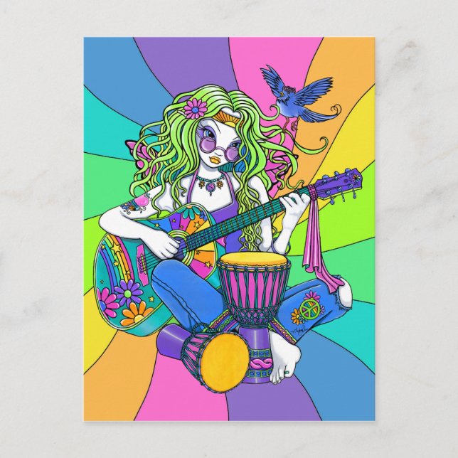 Cartão Postal Cartão-postal "Melody" Rainbow Guitar Hippie Fairy (Frente)