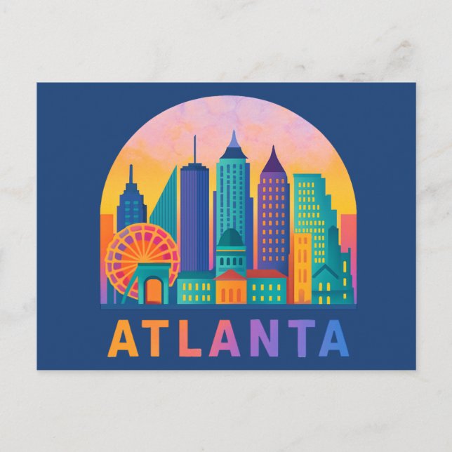 Cartão Postal Cartão-postal Moderno Atlanta Georgia Skyline Blue (Frente)