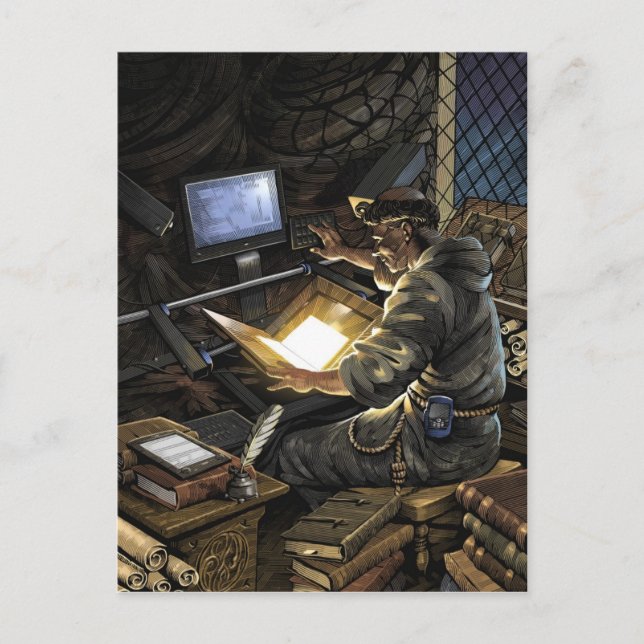 Cartão Postal Cartão-postal Monk com Scanner de Livro (Frente)