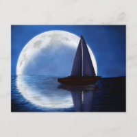 Cartão-postal ~Moon Moonlight Sailboat~
