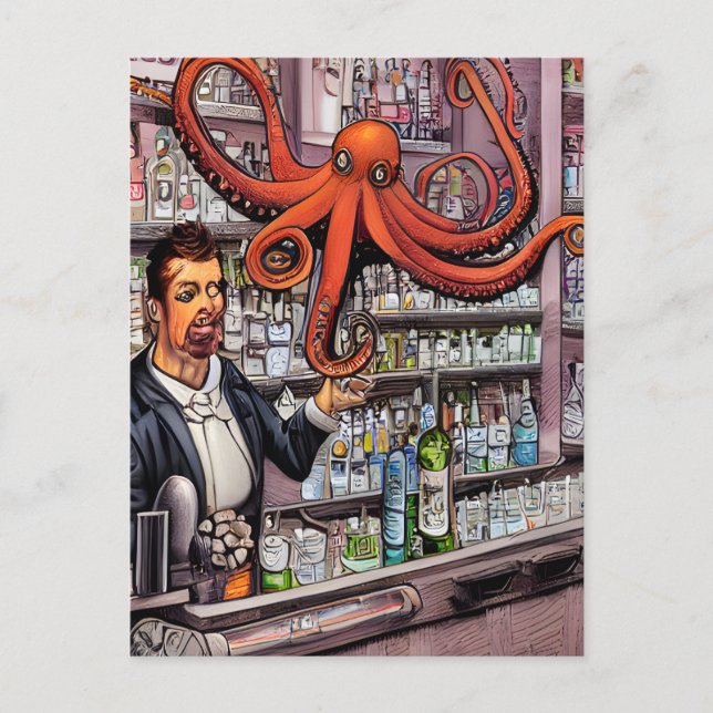 Cartão Postal Cartão-postal Octopus Bartender (Frente)