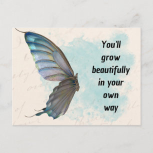 Cartão Postal Cartão-postal Padrão de Borboleta Azul Beige