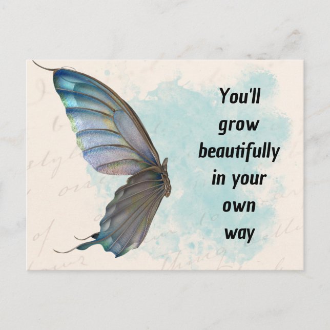 Cartão Postal Cartão-postal Padrão de Borboleta Azul Beige (Frente)
