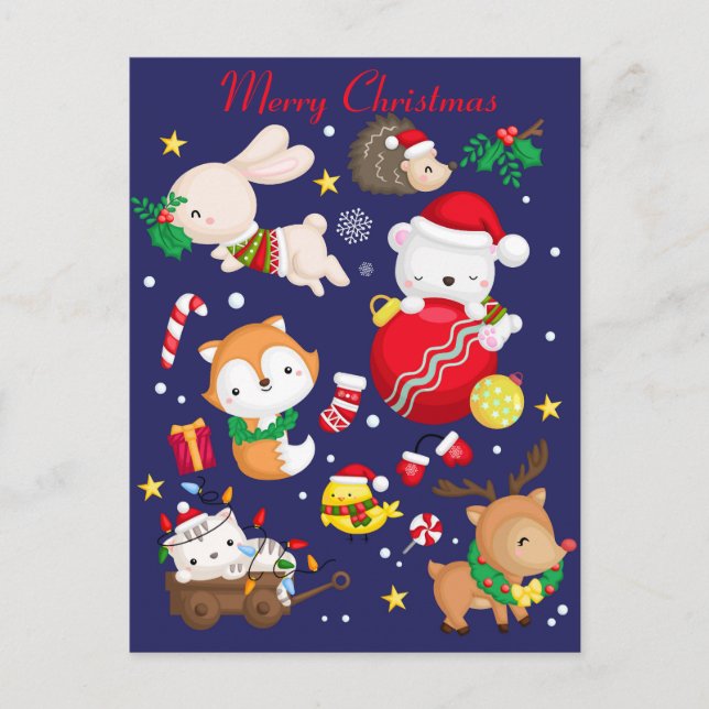 Cartão Postal Cartão-postal para animais bonitos de Natal (Frente)
