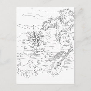 Cartão Postal Cartão-postal para colorir adultos de ilhas tropic
