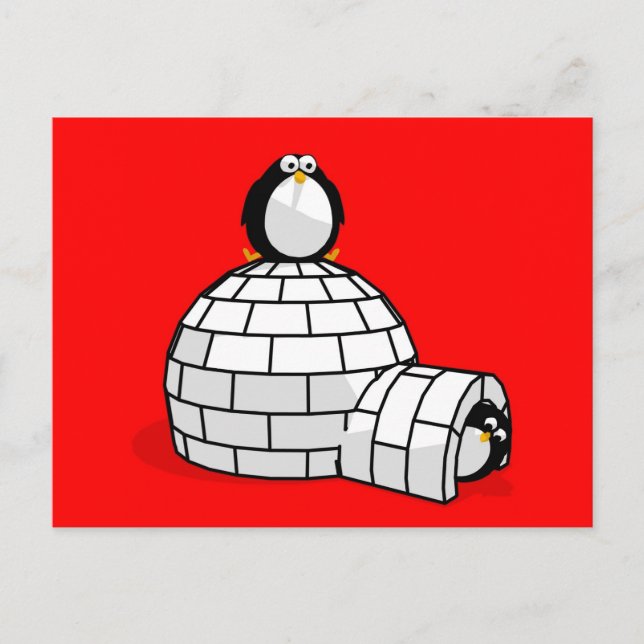 Cartão Postal Cartão-postal Penguin e Igloo (Frente)