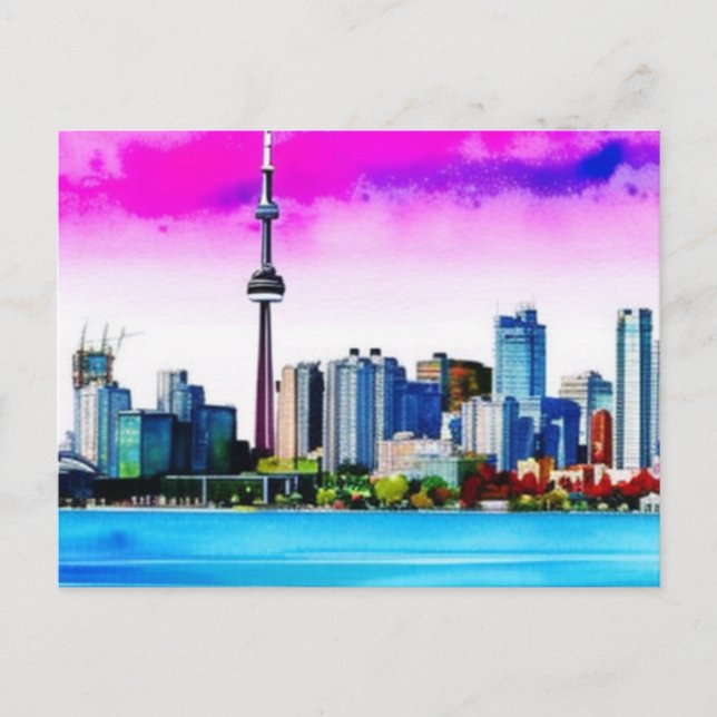 Cartão Postal Cartão-postal pintado com o Skyline Toronto (Frente)