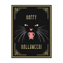 Cartão-postal preto de gata de hissing do Hallowee