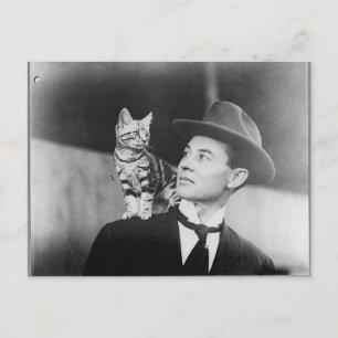 Cartão Postal Cartão-postal preto e branco de homem e gato