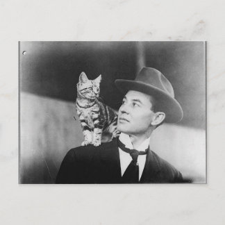 Cartão Postal Cartão-postal preto e branco de homem e gato