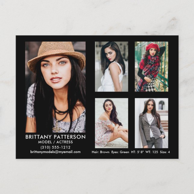 Cartão Postal Cartão-postal preto fotográfico do ator-modelo 5 (Frente)