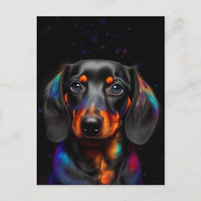 Cartão Postal Cartão-postal Rainbow Paint Splatter Dachshund (Frente)